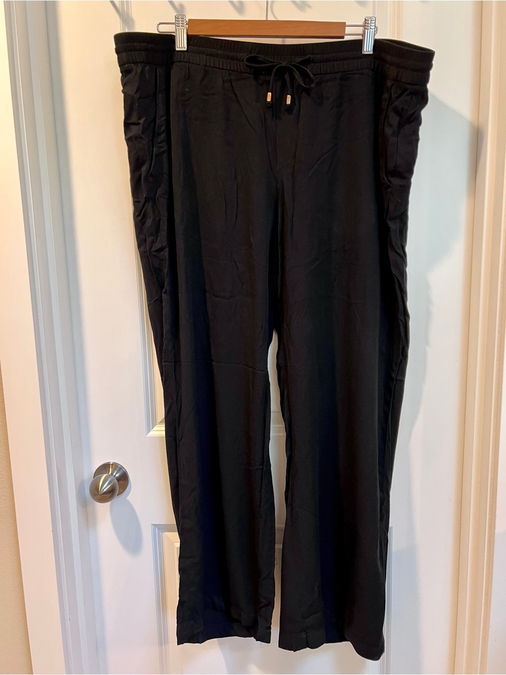 Old Navy Women’s XL Pull On Drawstring Wide Leg Pants Black Comfy Flattering